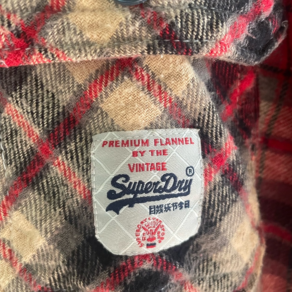 Vintage Red and Black Super Dry Plaid Flannel Shirt XL - Picture 3 of 4